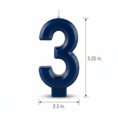 Vibrant Blue Number 3 Birthday Candle, 5.25-inch
