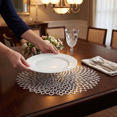 Elegant Silver Blossom Vinyl Placemat - 15.5 In.