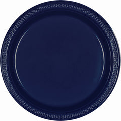 True Navy 7" Round Plastic Dessert Plates - 20 Pack