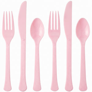 New Pink Heavyweight Plastic Cutlery Set - 24 Pieces