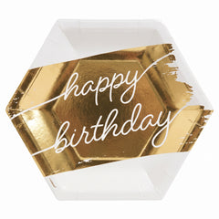 Golden Age Happy Birthday Hexagon Metallic Plates, 7-Inch, 8-Pack