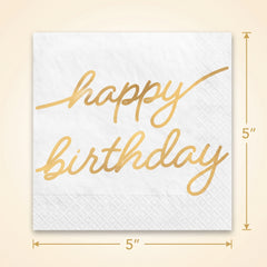 Golden Age "Happy Birthday" Gold Foil Beverage Napkins, 16-Pack - 5 In. X 5 In.