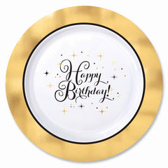 Metallic Gold Happy Birthday Premium Plastic Dinner Plates, 10-Pack