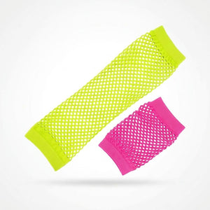 Vibrant 1980s Neon Fishnet Fingerless Gloves - Pink & Yellow