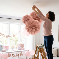 Rose Gold Tissue Pom Pom Decorations - Set of 3