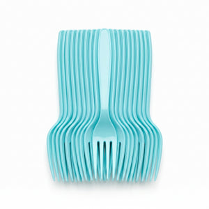 Robin's Egg Blue Economy Plastic Forks - 7.5 in. - 20 Pack