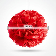 Vibrant Red Fluffy Tissue Pom Pom Decorations - 16-Inch, 3-Pack