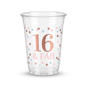 "16 & Fab" Sweet Sixteen Plastic Cups - 16 oz, 20 Pack