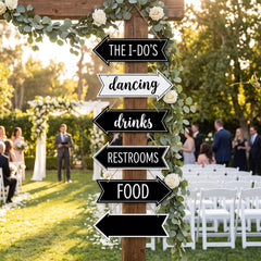 Elegant Wedding Directional Arrow Signs - Black & White, 6-Pack