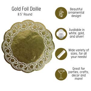 8 In. Round Gold Foil Doilies | 10 Count