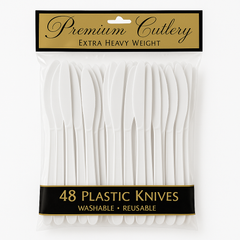 Premium Heavy Weight Frosty White Plastic Knives - 48 Count