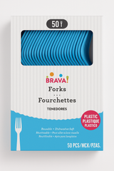 Caribbean Blue Heavy-Duty Plastic Reusable Forks, 50-Pack