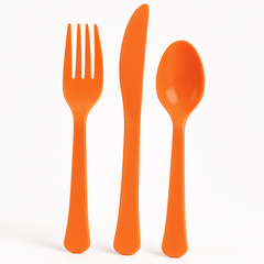 Vibrant Orange Plastic Cutlery Set