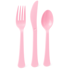 Elegant Pink Heavy-Duty Reusable Cutlery Set - 24 Pieces
