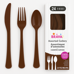 Brava! 24-Piece Assorted Brown Plastic Cutlery Set