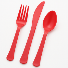 Red Heavy-Duty Plastic Cutlery Set, 80-Piece