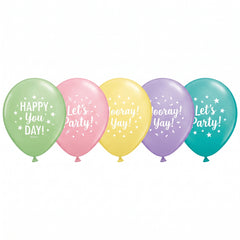 Pastel Printed Latex Balloons - Happy Birthday Assortment
