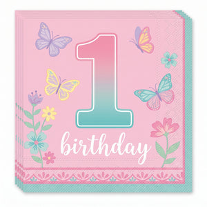 Butterfly Garden 1st Birthday Lunch Napkins - 6.5 In. x 6.5 In.