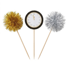 New Year's Eve Countdown Clock & Tinsel Party Picks, 16-Pack