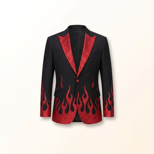Men's Devil Suit Jacket Costume with Red Flame Detail - Adult L/XL