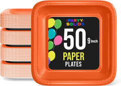 9 In. Orange Square Paper Plates - 50 Ct.