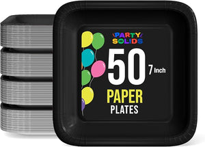 7 In. Black Square Paper Plates - 50 Ct.