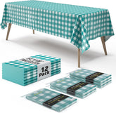 Teal Gingham Plastic Table Covers | 12 Pack - 54 In. x 108 In.