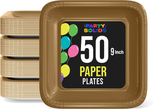 9 In. Bronze Square Paper Plates | 50 Count