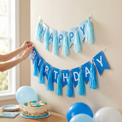 Blue Happy Birthday Letter Banner with Tassels