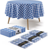Round Blue Gingham Plastic Table Covers | 6 Pack