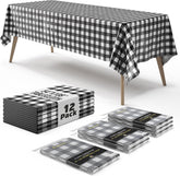 Black Gingham Plastic Table Covers | 12 Pack - 54 In. x 108 In.