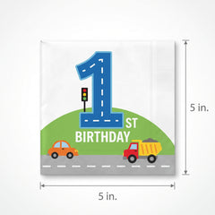 On The Road 1st Birthday Beverage Napkins - 5 In. X 5 In.