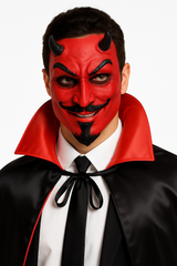 Devil Sculpted Full Mask with Horns - Red and Black Halloween Accessory