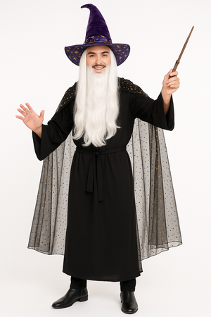 Celestial Hooded Cape - Sheer Black with Gold Stars & Moons - One Size