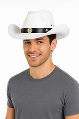 White Cowboy Hat with Studded Band - Classic Western Costume Accessory