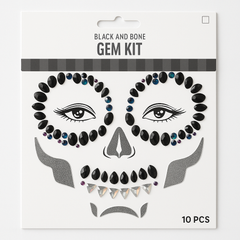 Halloween Skeleton Face Gem Kit - Black and Bone