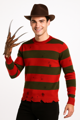 Freddy Krueger Halloween Sweater - Red/Green Striped Adult L/XL