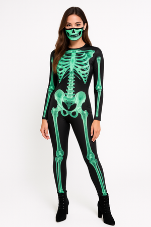 Glow-in-the-Dark Skeleton Catsuit for Halloween - Adult L/XL