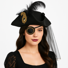 Black Feather Sequin Pirate Eye Patch