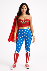Women's DC Wonder Woman Costume - Red/Blue Jumpsuit with Cape & Headband