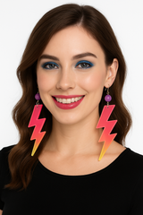Neon 80s Lightning Bolt Earrings - Retro Costume Jewelry