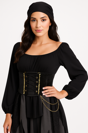 Pirate Wench Black Waist Cincher with Gold Detailing - Adult One Size