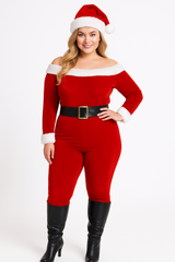 Plus Size Velvet Santa Babe Christmas Catsuit