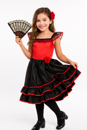 Girls' Spanish Dancer Halloween Costume with Hair Clip - Child L (12-14)