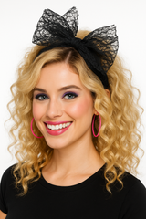 80s Lace Bow Headband - Retro Costume Accessory