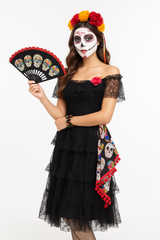 Day of the Dead Sugar Skull Fan with Lace Trim
