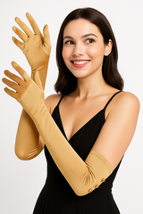 Elegant Champagne Long Gloves with Rhinestones - Roaring '20s Costume Accessory