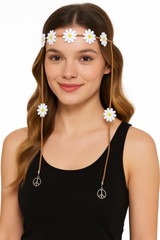 Hippie Festival Flower Headband with Peace Charms