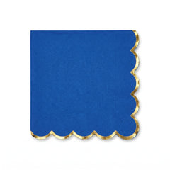 Royal Blue Scalloped Beverage Napkins with Gold Stamp - 5 In. X 5 In.