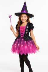 Kids' Light-Up Sparkle Witch Costume with Hat and Wand